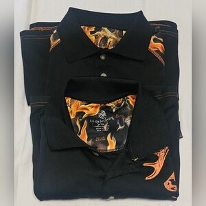 Legendary Blaze Whitetails Polo Shirt Black Orange Flame Sleeve Mens XL Lot Of 2